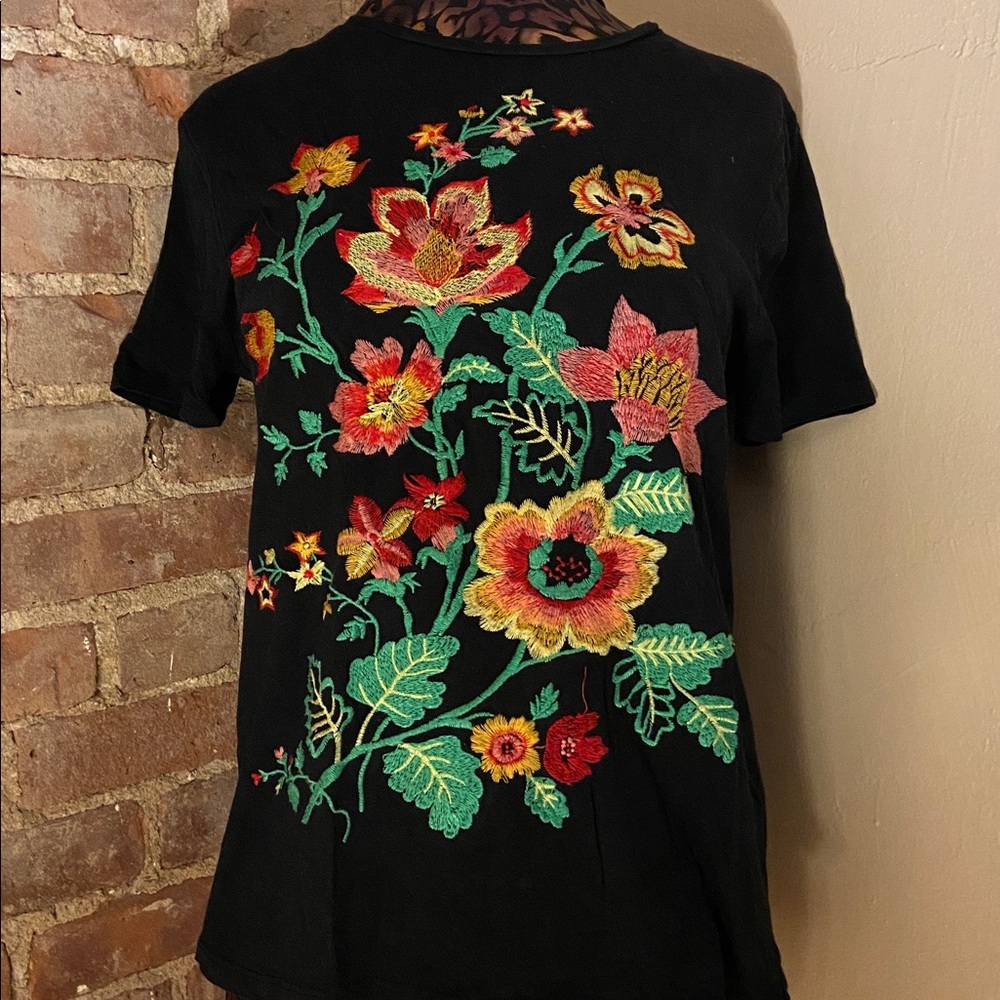 Midnight Garden Embroidered Tee 🌷